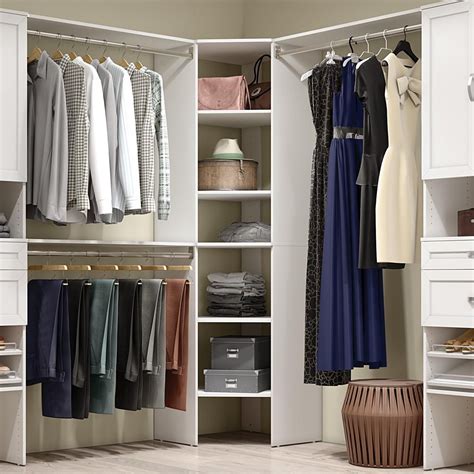 Closetmaid corner unit - I received this Style+ White Hanging Wood Closet Corner System with (2) 16.97 in. W Towers, 2 Corner Shelves and 2 Corner Rods a few days and am so pleased with how it helps me keep things organized in my closet. I totally love the shelves and the hanging bars as well. 